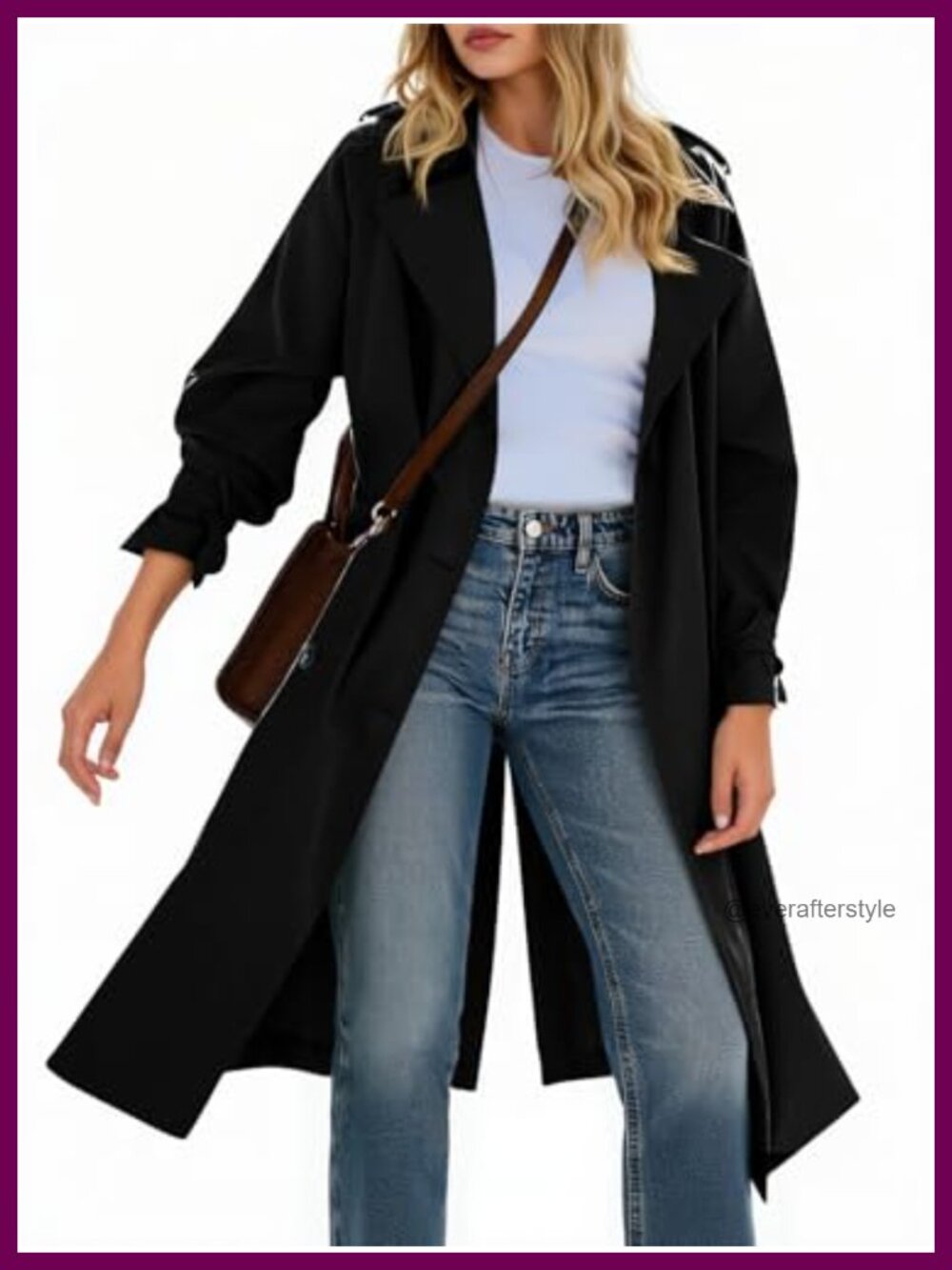 Double Breasted Long Trench Overcoat Notch Lapel Relaxed Fit